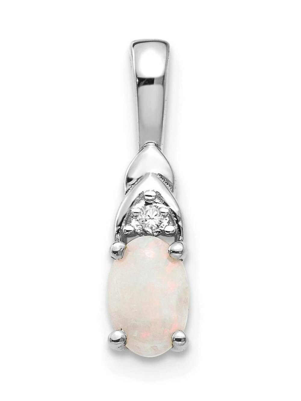 14K White Gold Opal & Diamond Pendant
